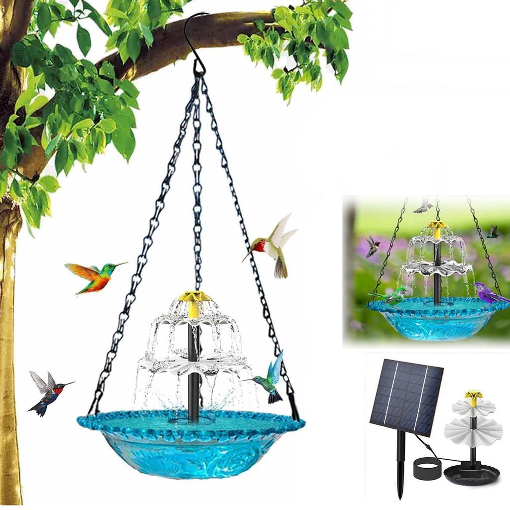 Hanging Solar-powered Bird Bath , Three-tiered Design, 9.84-inch Wide Bird Bath Tub, With Solar Water , Suitable For Outdoor Gardens, Backyards