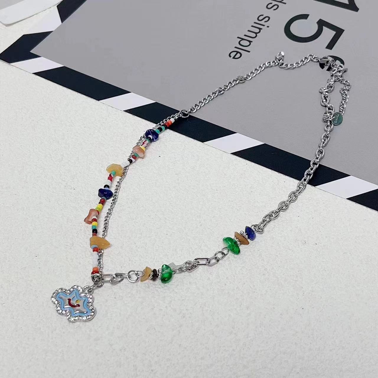 

Color dopamine necklace titanium steel does not fade ethnic style beaded jewelry accessories women smiley face pendant collarbone chain women
