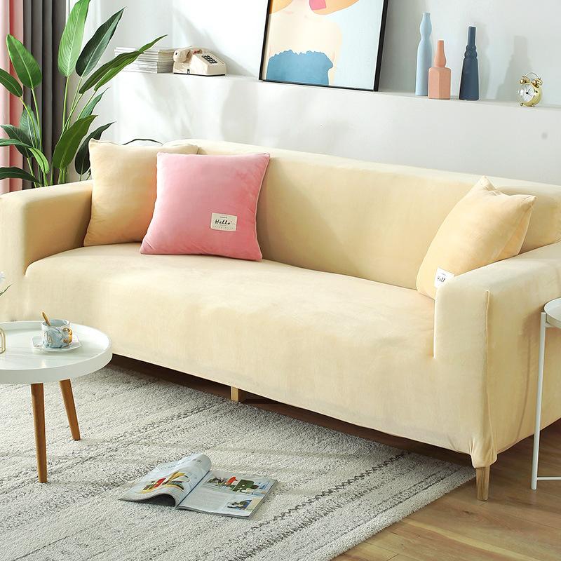 Sofa Cover All-Inclusive Sofa Cover Single Double Three-Seat Gold Velvet Sofa Slipcover Sand Solid Color Elastic Full