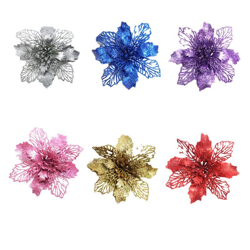 10cm Pink Glitter Poinsettia Christmas Tree Ornaments & Decorations