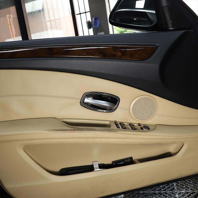 ABS Carbon Fiber/Silver Car Interior Door Handle Bowl Cover Trim Sticker For BMW 5 Series E60 2004-2010 Auto Accessories