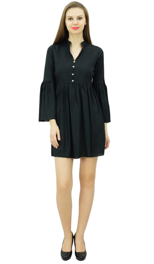 Bimba Women Designer Short Boho Dress With Gathers On Waist & Ruffle Sleeves