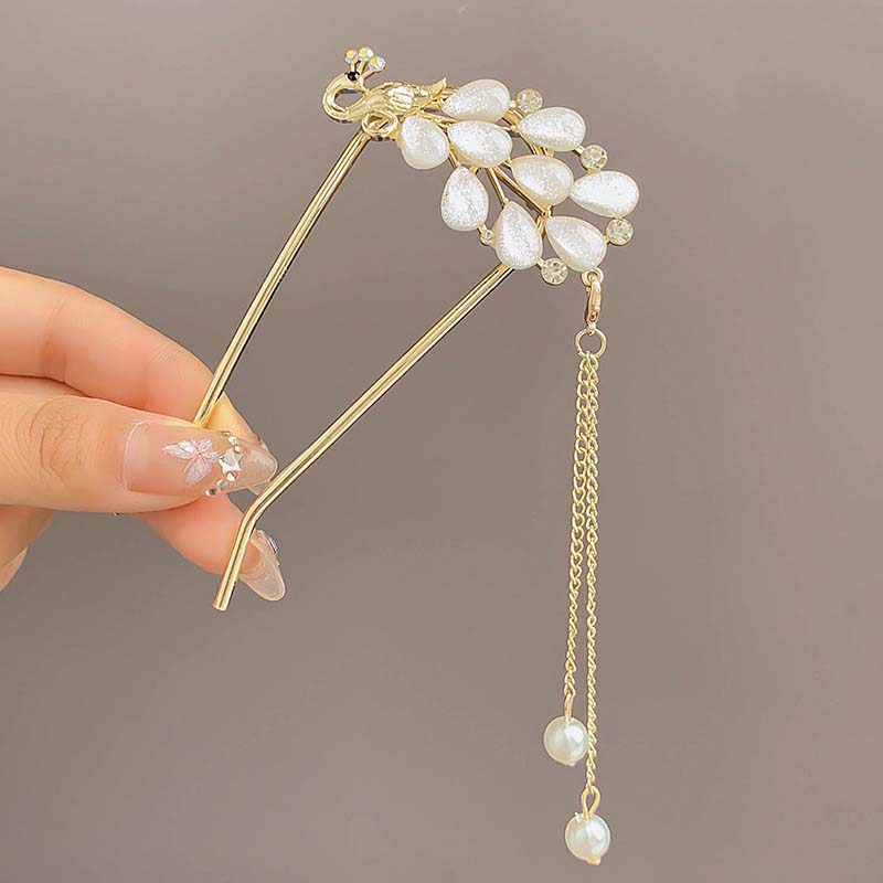 Eleganter Haarkamm im chinesischen Stil mit floralem U-förmigem Design, Quasten-Haarstab, luxuriöses Frisur-Accessoire, Damenschmuck, Haarnadel