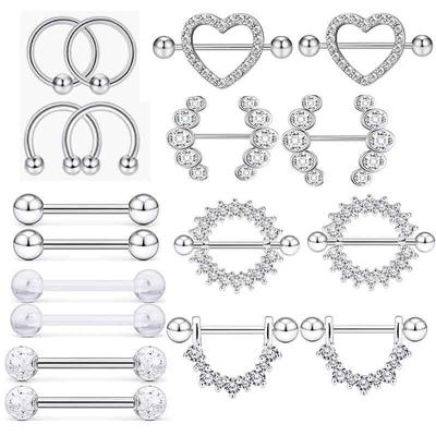 Stainless Steel Zircon Nipple and Tongue Ring Set - 9 Pairs