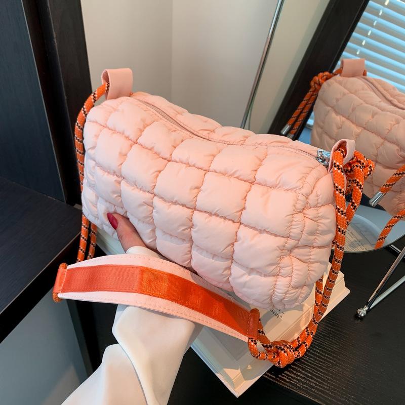 Summer Cloud Small Bag Women's New Diamond Shoulder Cylinder Pillow Bag Niche Versatile Pleated Messenger Bag