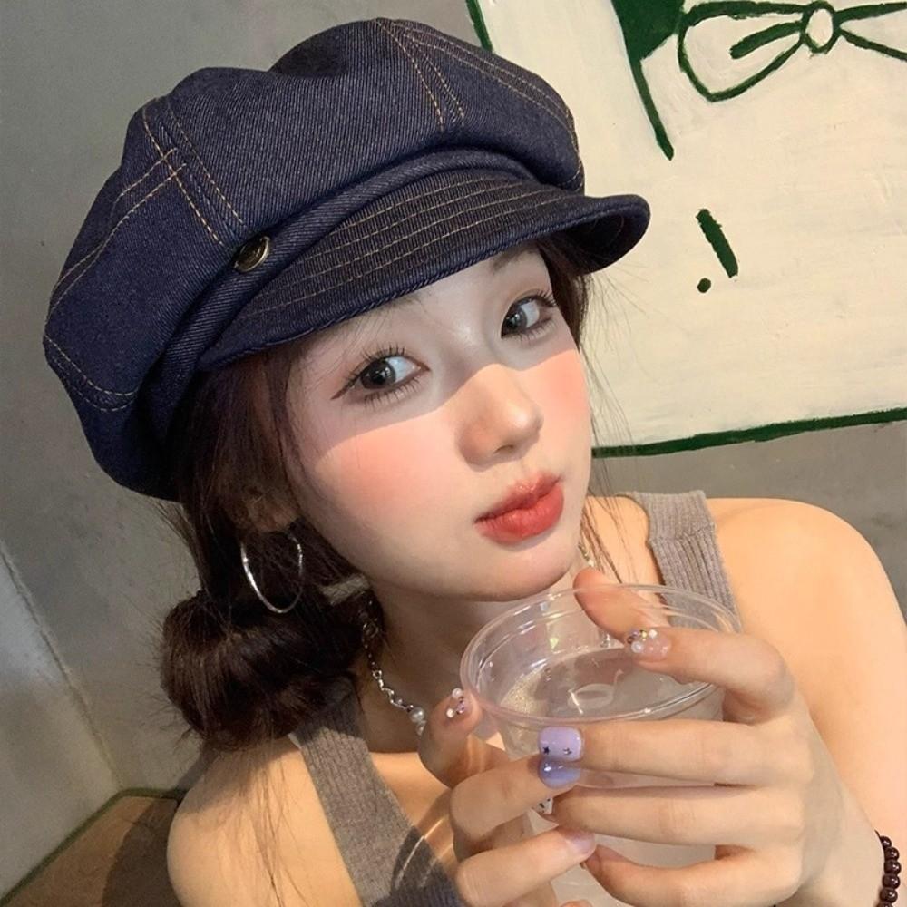 Spring Autumn Octagonal Hats Versatile Painter Hat Trendy Denim Beret  Travel