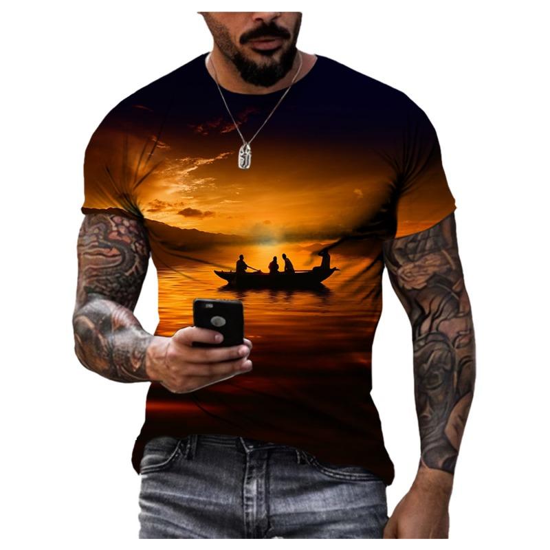 

Новая летняя мужская футболка с рисунком яхты и парусника, 3D-принт, индивидуальный морской пейзаж, крутая, быстросохнущая, с коротким рукавом, модный топ с круглым вырезом 6XL