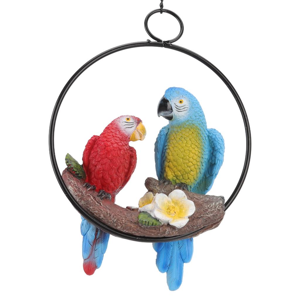 Garden Iron Ring Parrot Pendant Resin Bird Model Crafts Courtyard Balcony Decorations Small Red Blue Macaw