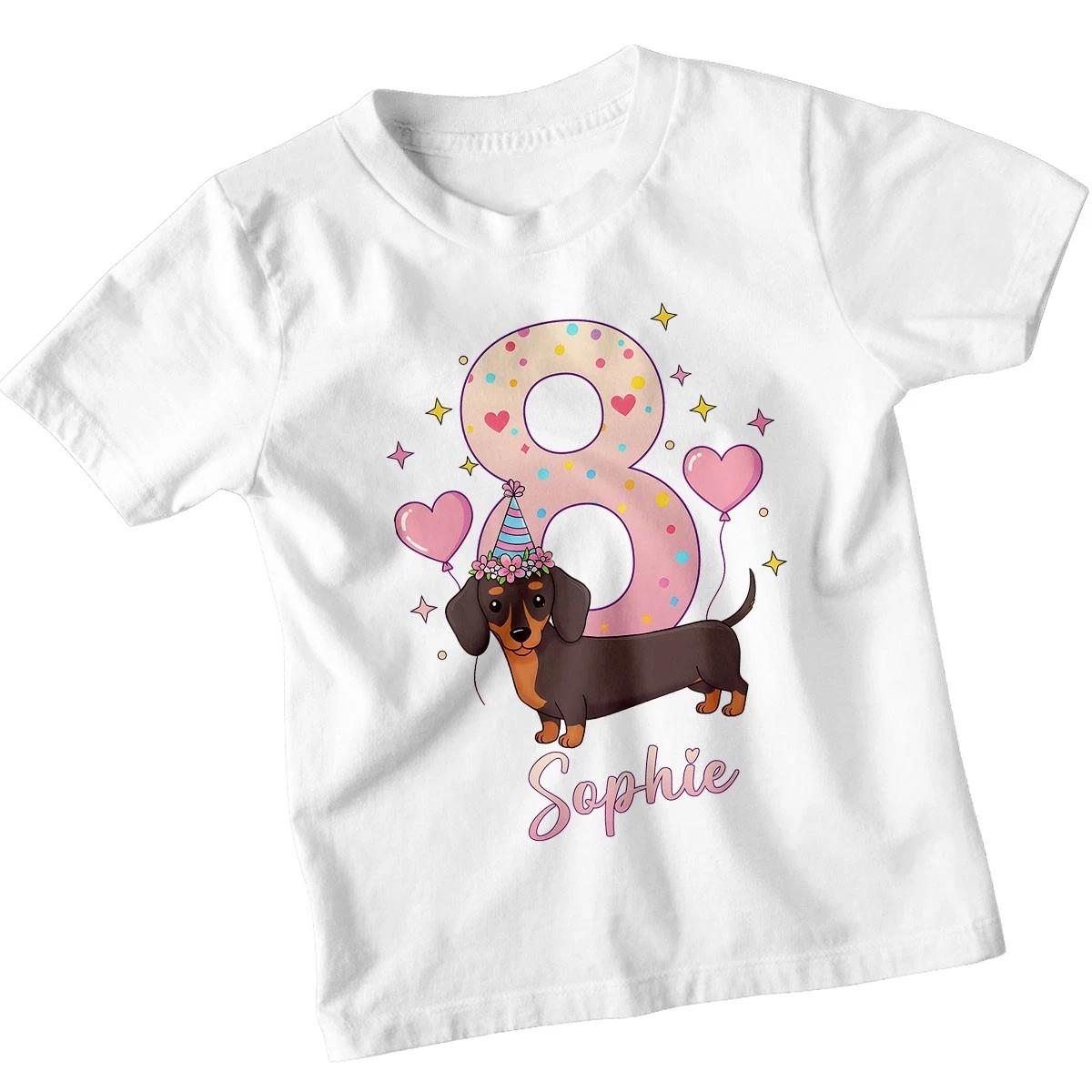 Personalised 8th Birthday Dachshund Girls T-Shirt Kids Party Dog Lover Tee 100