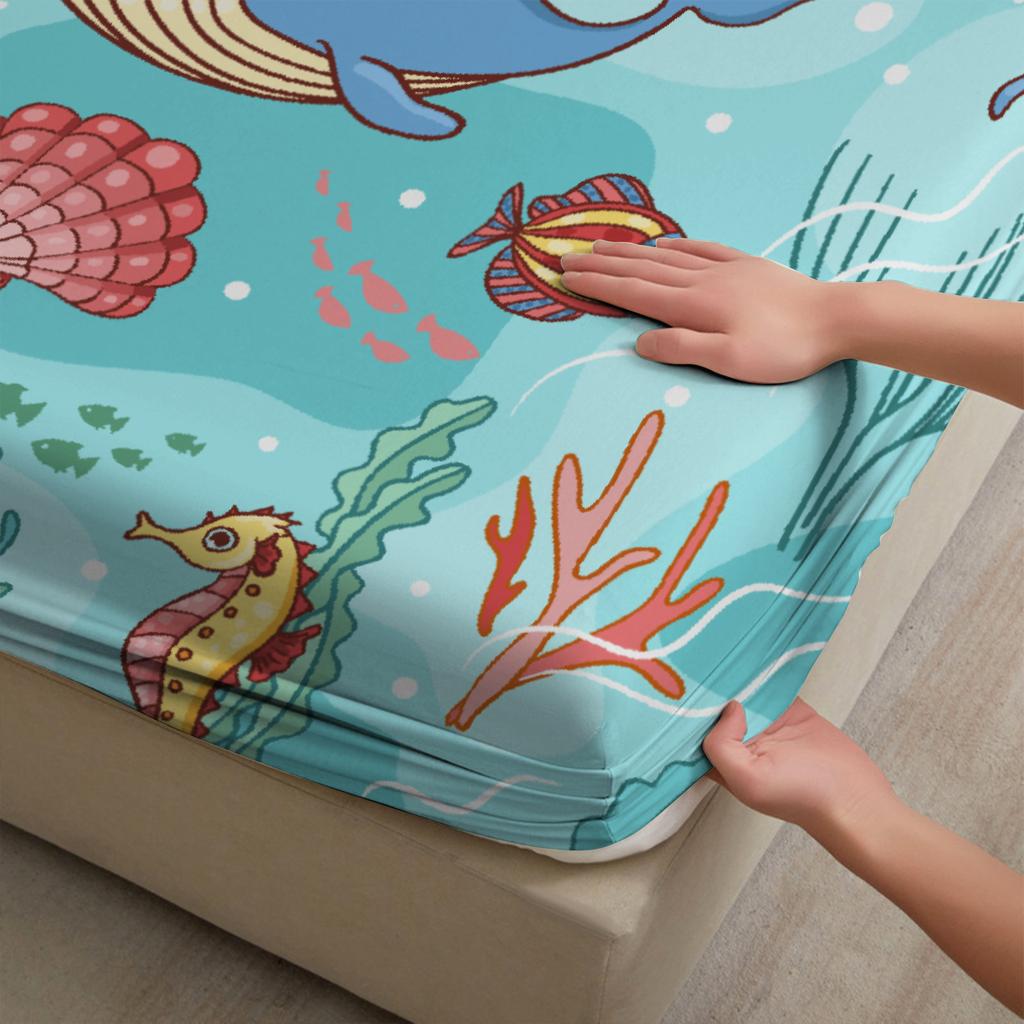 Zestaw 3 szt. prześcieradeł z gumką Zestaw prześcieradeł z motywem wieloryba, ryby, koralowców, wodorostów, meduzy z poszewkami na poduszki do dekoracji sypialni