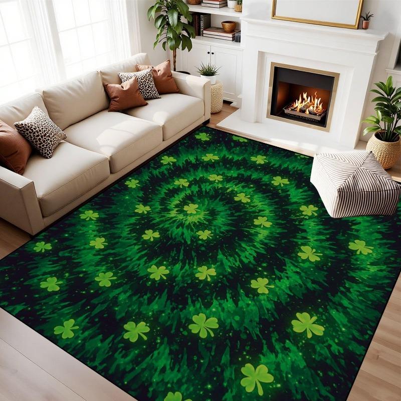 St. Patrick's Day Area Rug Green Clover Shamrock Bowknot Print Home Decor Living Room Carpet Soft Non-Slip Mat Holiday Gift