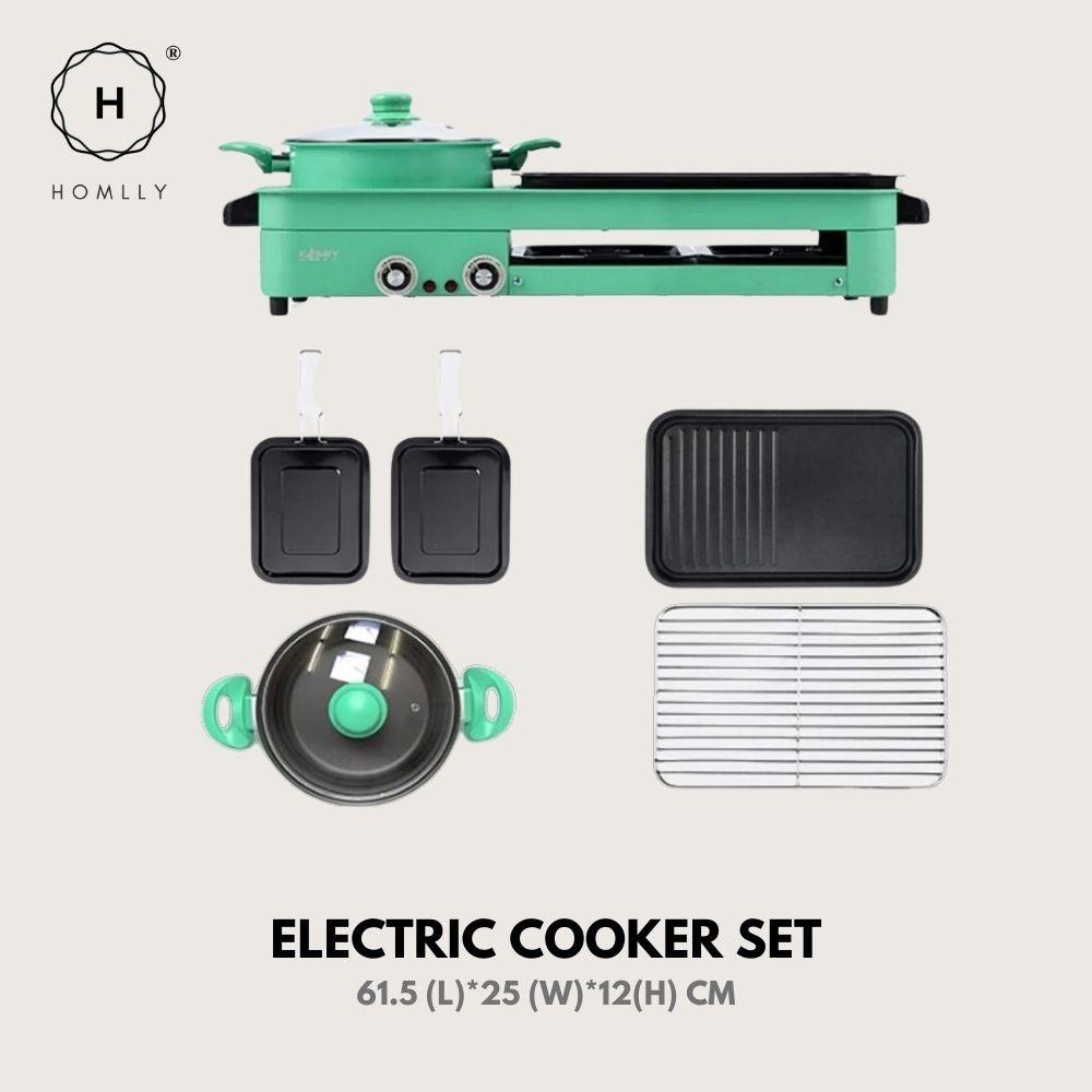 

Homlly 2 in 1 Korean Electric Barbecue Pan Grill Hot Pot Electric Cooker Set