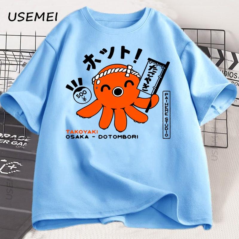 

Футболка в японском стиле с осьминогом для мужчин и женщин, повседневная футболка с коротким рукавом, хлопковая футболка с круглым вырезом, свободная футболка оверсайз с графическим принтом 4XL
