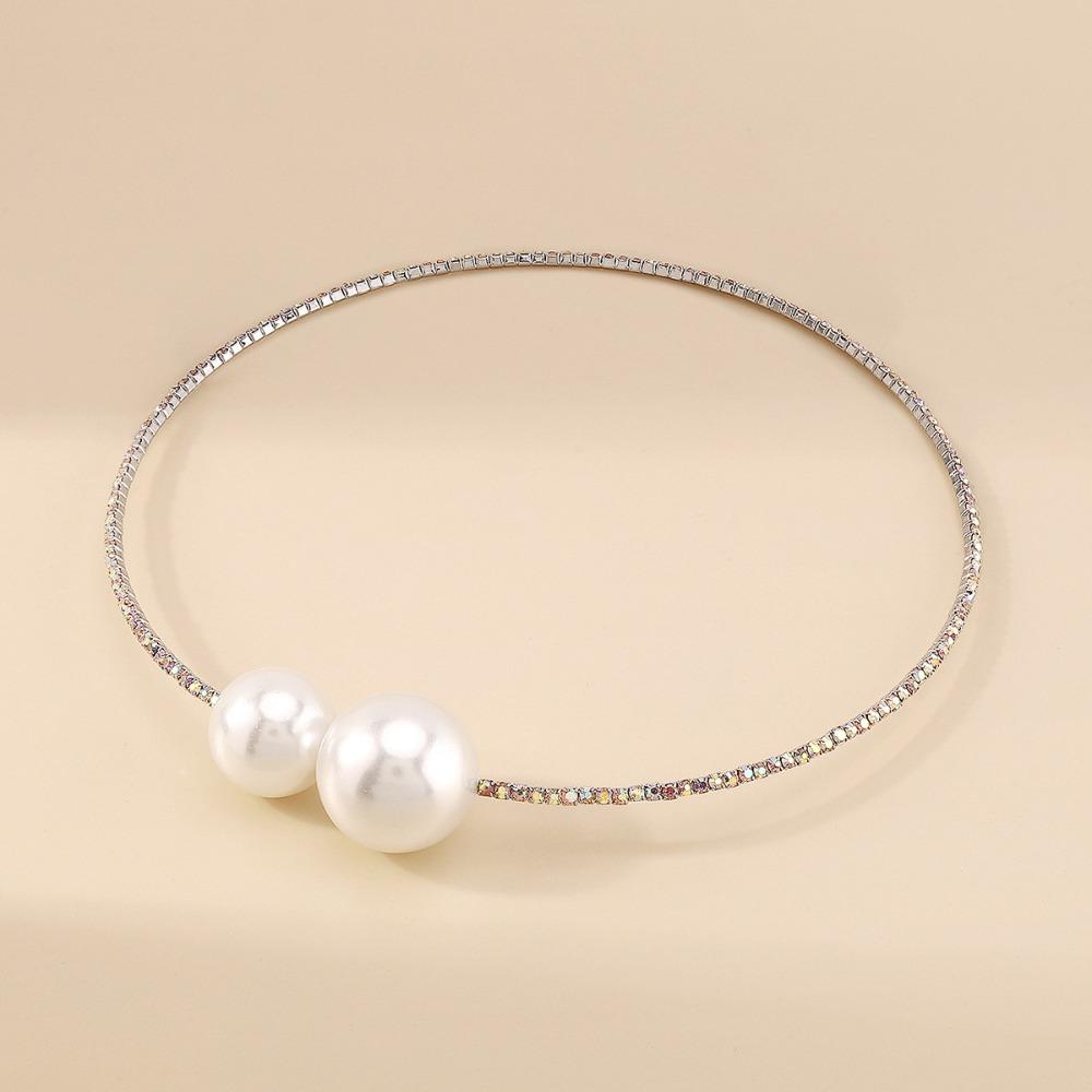 Rhinestone Large Pearls Necklace Korean Style Open Collar Necklace Heart Collar Choker  for Women