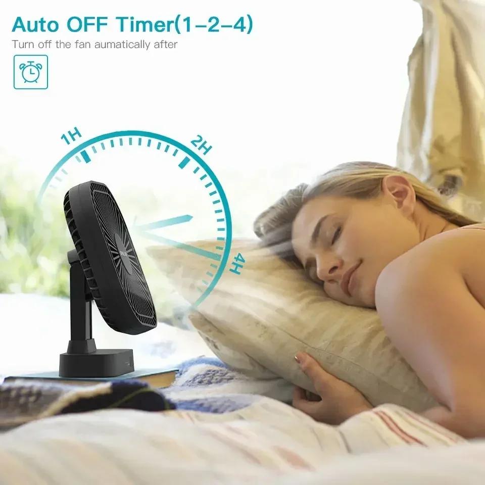 90° Folding Fan 5000mAh Battery USB Timing Desktop Cooling Fan Home Air Circulators Magnet Absorption Silent 3-speed Strong Wind