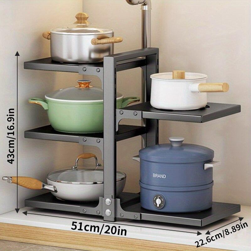 5 Tier Pots Pans Organizer for Under Cabinet Adjustable Rustproof Cabinet Storage for Big Stockpots Castiron Pans Heavy Cookware