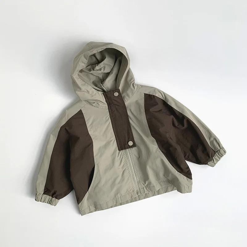Frühling Kinder Patchwork Kapuzenmantel Jungen Mädchen Langarm Freizeitjacke Baby Locker Reißverschlussmantel Kinderkleidung