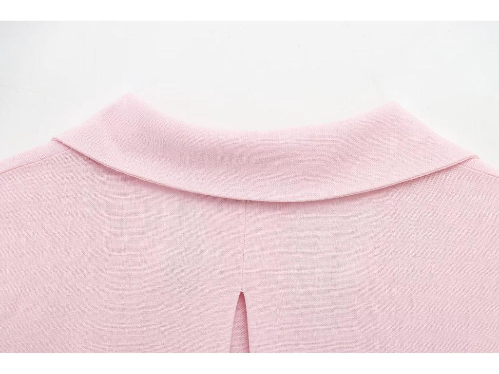 2025 Spring Women's European Fashion Linen Blend Wide Sleeve Shirt