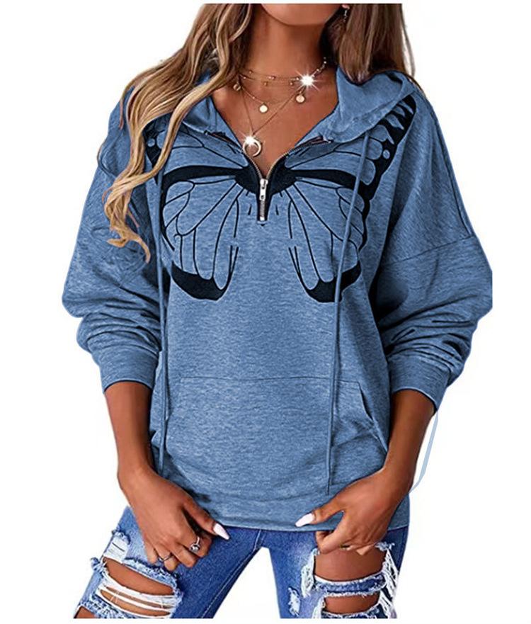 Casual Hooded Long Sleeve Zip Pullover Digitally Printed Womens Sweatshirt Trendy Style Comfortable Loose Fit for Daily & Casual Wear