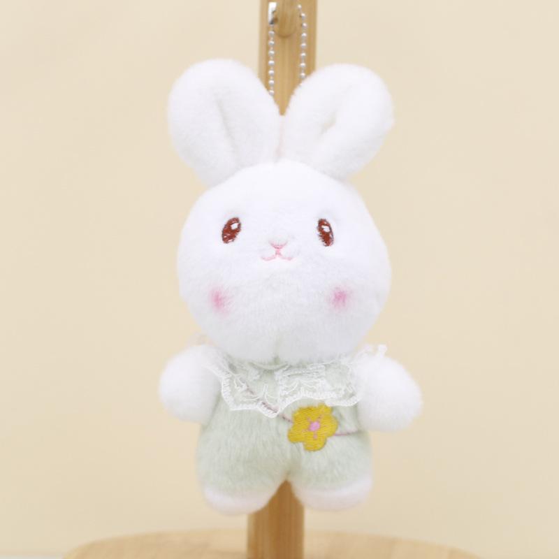 

Plush Lovely Bunny Keychain Toy 4 Inch Wedding Toss Gift Animal Pendant Cyan Flower Bunny