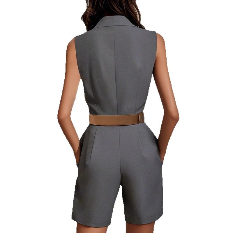 European and American Women clothes Summer Sleeveless Shorts Waist Hugging Slimming Temperament Set Women clothes Jumpsuit Grey Jumpsuit