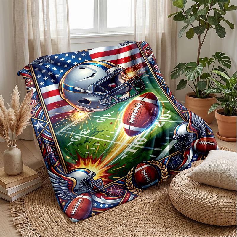 American Football Celebration blanket Personalized Name Flannel Blanket Soft Cozy Plush Throw for Sofa Bed Lightweight Home Decor