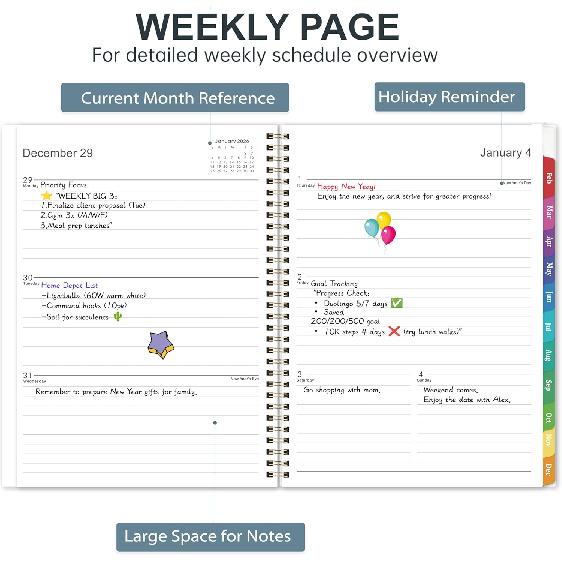 2026 Planner - 2026 Calendar Planner, Jan. 2026 - Dec. 2026, 2026 Planner Weekly and Monthly with 12 Colorful Monthly Tabs, 8.5" x 11" Inner Pocket,
