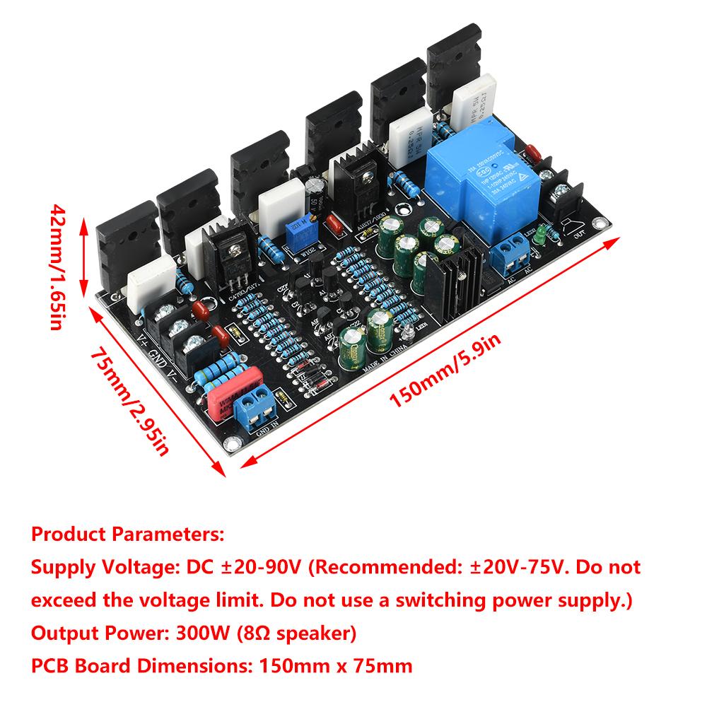 DC 20V-90V 500W 400W 300W 200W Power Amplifier Board 1943+5200 Mono HIFI Paired Tube Post Stage High Power Audio Amplifier Board