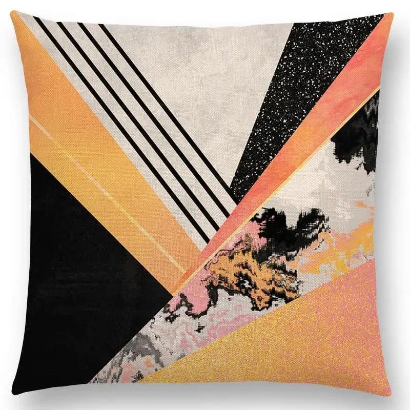 New Colorful Blocks Layers Stripes Geometric Combination Gold Lines Gorgeous Prints Cushion Cover Throw Pillow Case