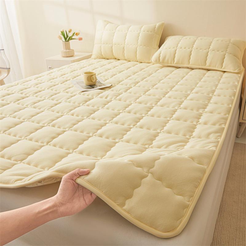 

1Pc Brushed Quilted Mattress Topper Singlequeenking Nonslip Solid Color Skinfriendly Plain Mattress Practical Household Product Single90x200cm1pc