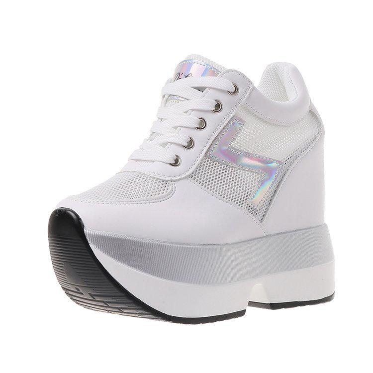 

Женские весенние и осенние туфли-лоферы, увеличивающие рост: Дышащая белая повседневная дорожная обувь 38 белый