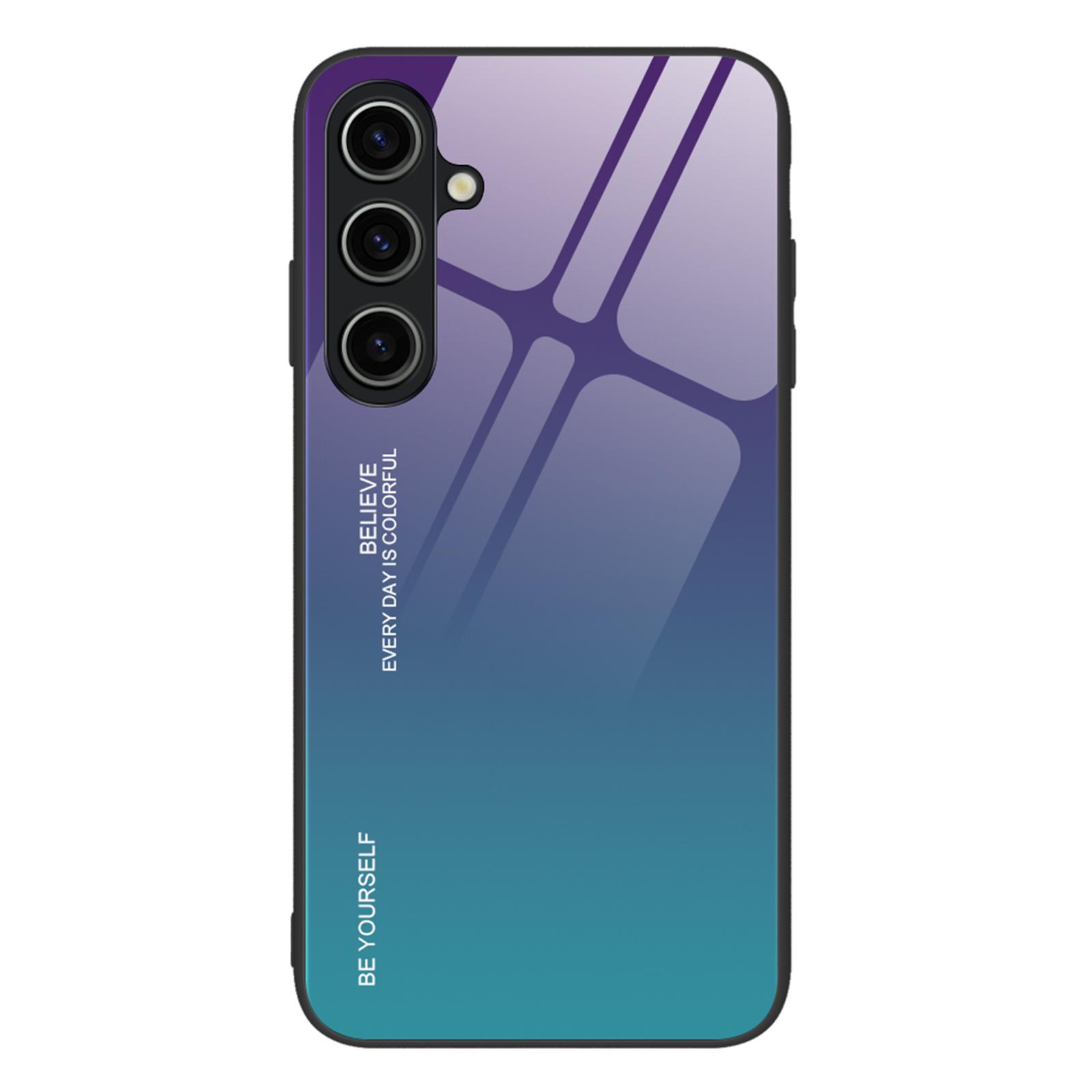

For Samsung Galaxy A35 5G Case Gradient Color Tempered Glass Phone Back Cover Purple/Blue