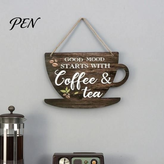 Rustic Coffee Bar Decor Wooden Signs, Themed Hanging Sign, Cup Farmhouse Corner Decorations Shape & Round Wood Plaque for Kitchen Wall Solid Signage