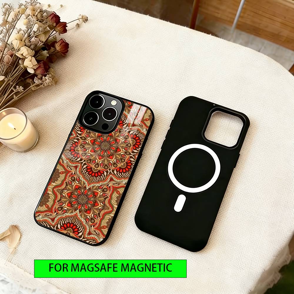 Vintage Pattern Phone Case For iPhone17,16,15,14,13,12,11 Plus,Pro Magnetic For Magsafe Wireless Charging