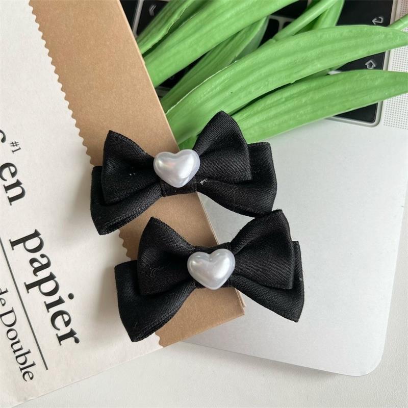 

Новые милые заколки для волос в форме сердца с бантом и жемчугом, модные украшения для волос, заколка для челки сбоку, заколка-уточка, заколки для волос, девчачьи аксессуары для волос в форме сердца чёрный