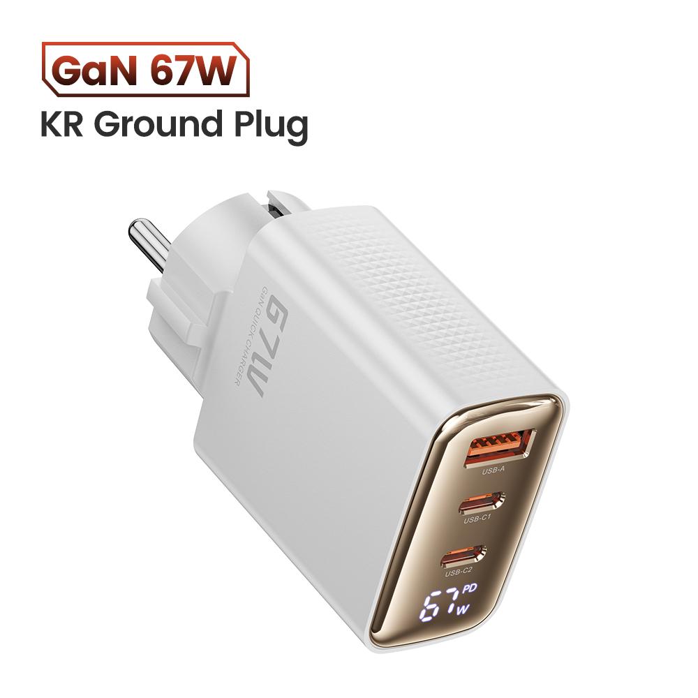 67W GaN Ladegerät 3-Port USB Typ C Schnellladeadapter Ladegerät Digitalanzeige Für iPhone Samsung Xiaomi EU US UK KR Stecker