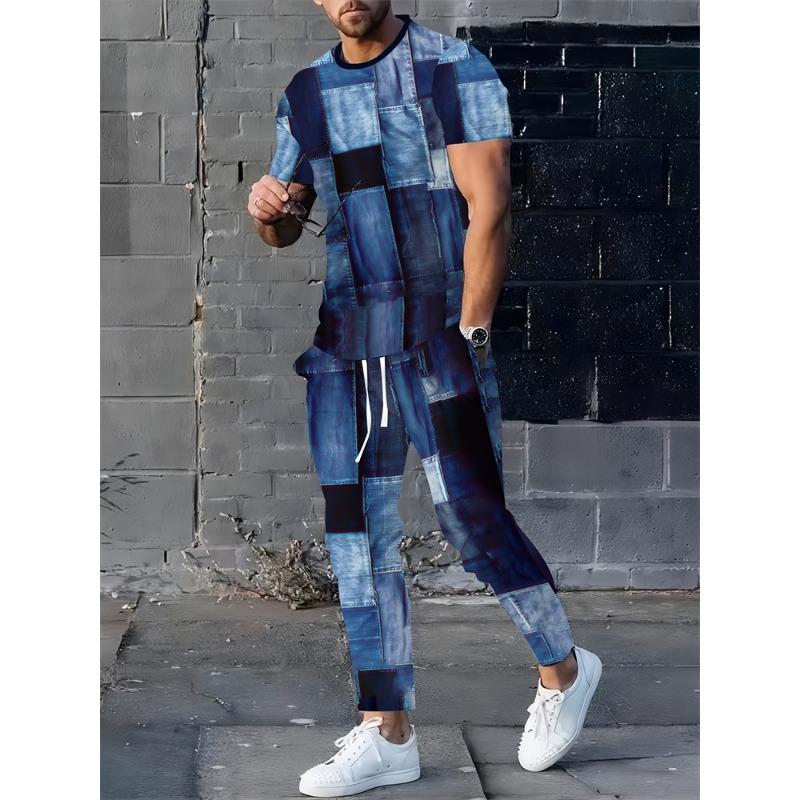 Simple Crown Casual Men's Thin Short-sleeved And Long Pants, Urban Street Casual Men's 2pieces Thin Long Pants Set