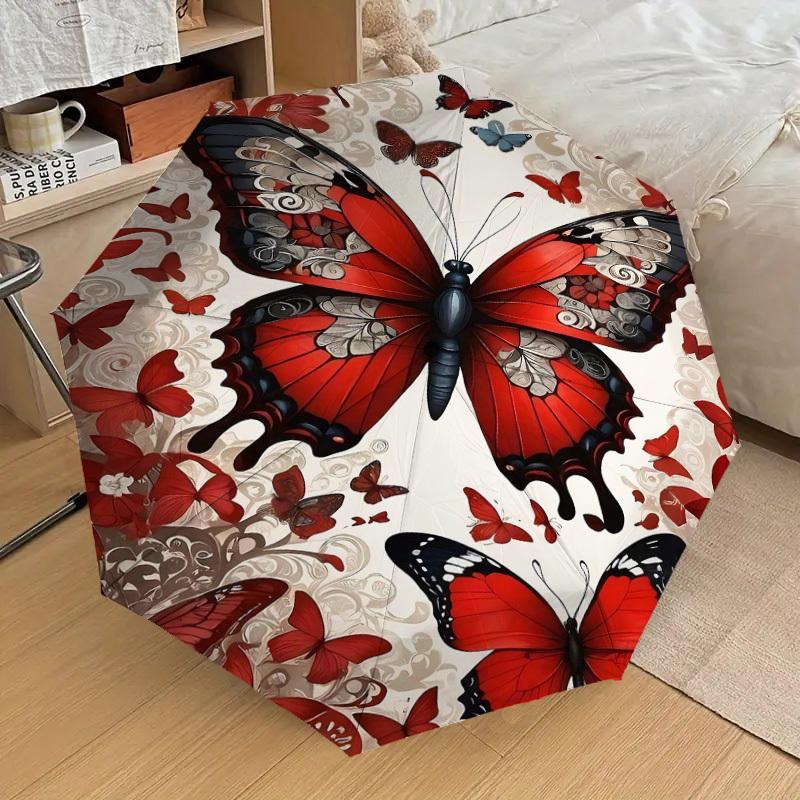 1pc Butterfly Pattern Automatic Open/Close Umbrella Compact Folding Umbrella with 8-Rib Shaft for Women/Men, Elegant Birthday1325S
