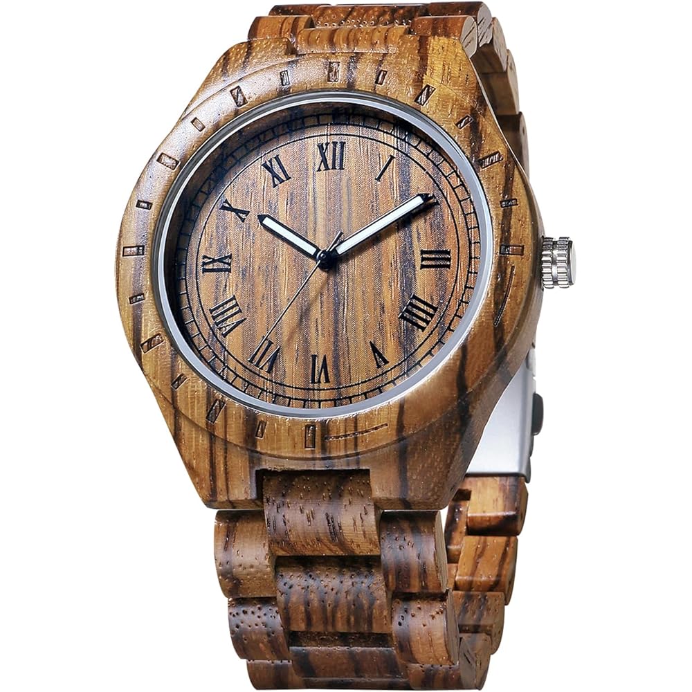 Rorios Men s Quartz Watch Natural Wood Lightweight Analog Wristwatch with Luminous Feature