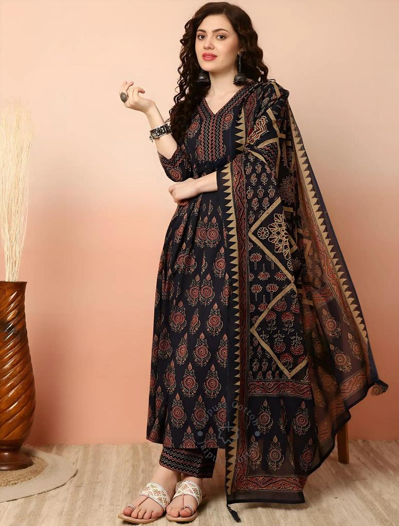 Women Designer Kurta Pant Dupatta Set Indian Bollywood Top Tunic Cotton Kurti Dress