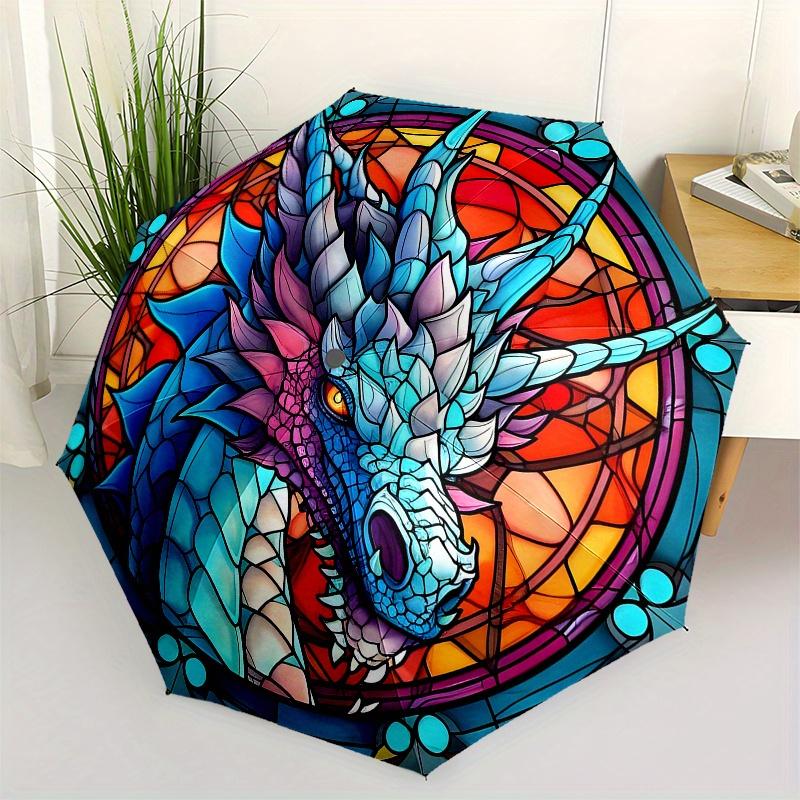 Stained Glass Dragon Wall Art Decor - Fantasy Animal Mural Painting for Home Office Living Room Bedroom Decoration Umbrella