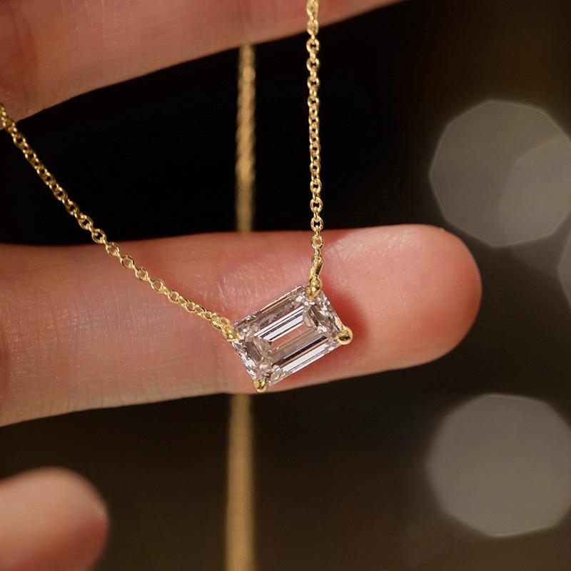 

New 925 Sterling Silver Square Zircon Necklace Charm Geometric Shape Woman Pendant Choker Birthday Gift Exquisite Jewelry золотий