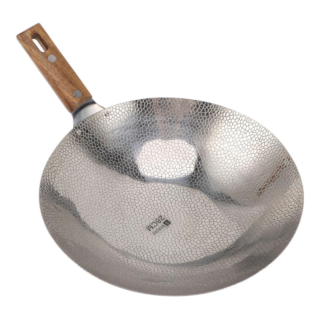 Wooden Handle Frying Pan Fast Heating 304 Stainless Steel Multi Functional Non Stick Stir Fry Pan 28CM