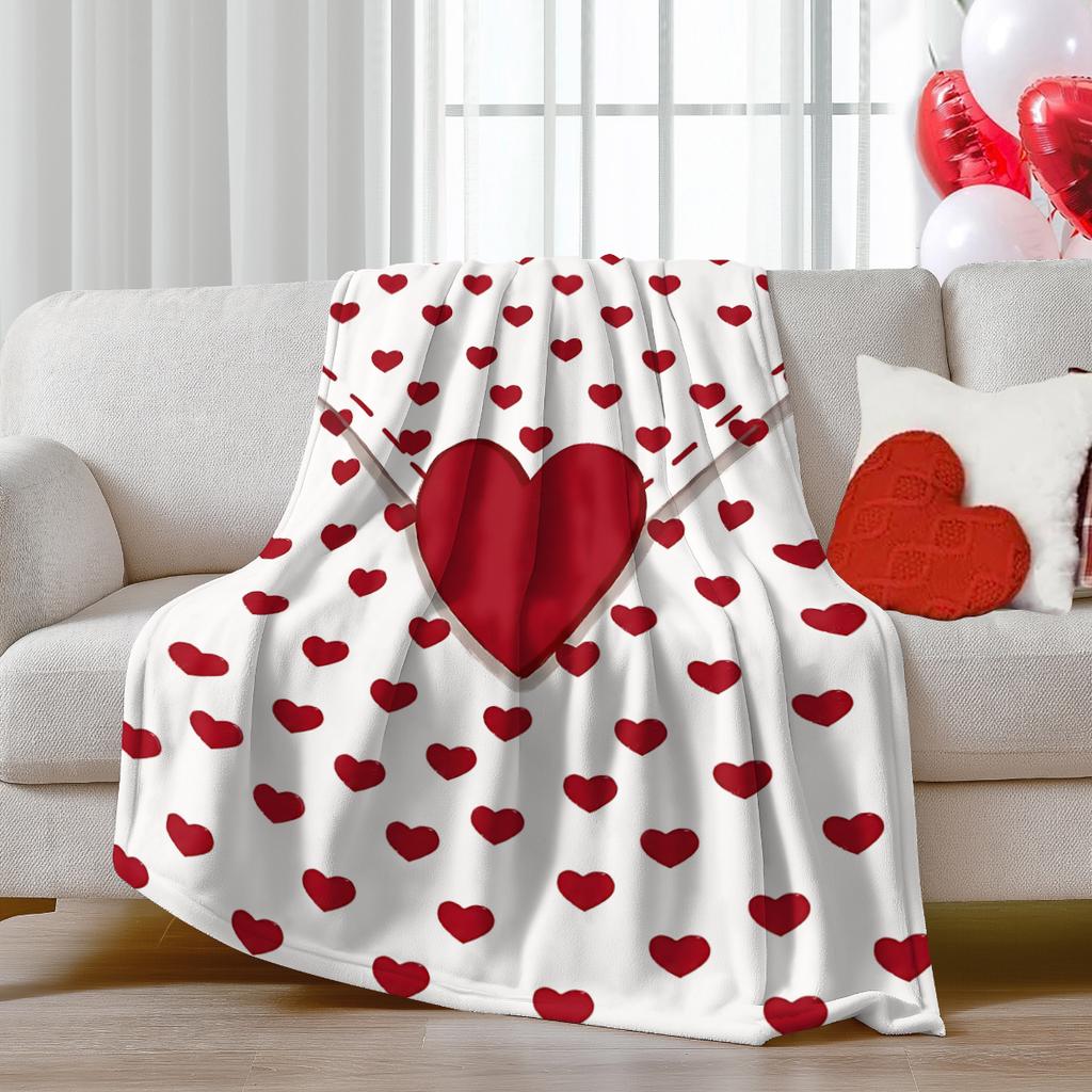 1pc Valentine's Day blanket, ultra soft and comfortable nap blanket, romantic heart-shaped rose printed flannel shawl blanket