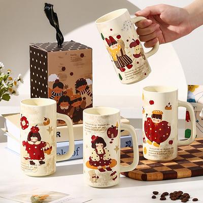 Parent Child Time Straight Cup Cute Water Cup Ceramic Cup Spring Souvenir High Appearance Mug Gift Box Gift