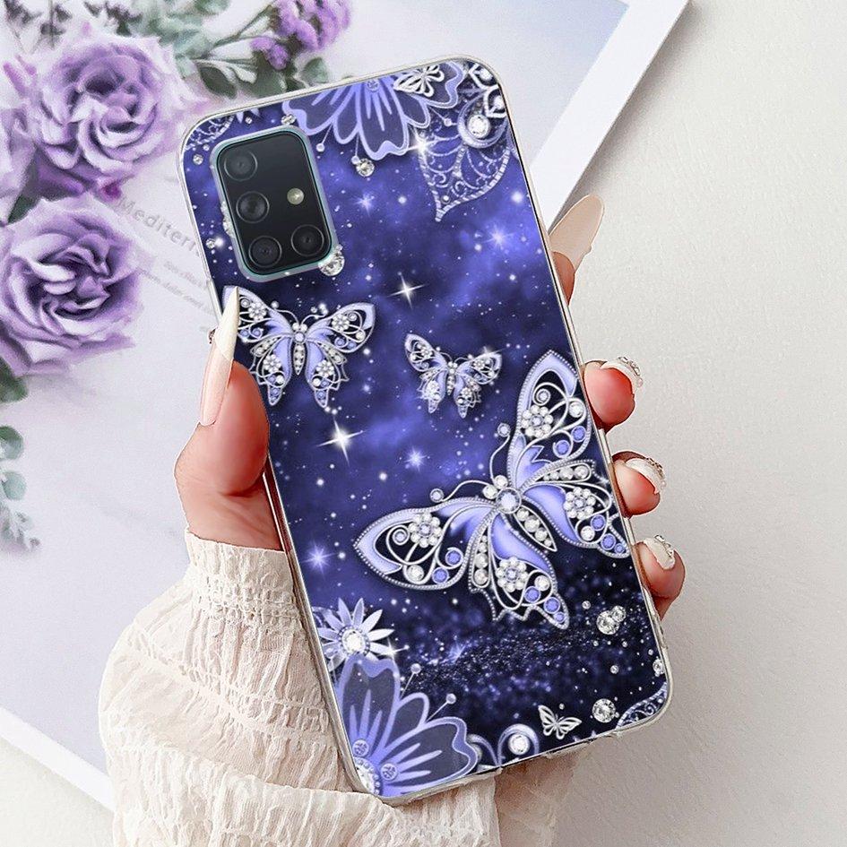 For Samsung Galaxy A71 Case SM-A715F Cover Fashion Butterfly Flower Soft Clear Silicone Phone Cover For Samsung A51 A 51 5G Capa
