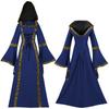 Medieval Clothing Retro Hooded Dress Square Neck Strap-up Flared Sleeve Big Swing Dress Performance Clothing