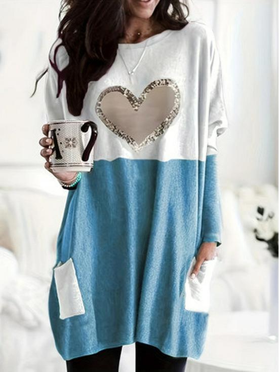 2025 Plus Size Women's Holiday Patchwork Heart Cartoon Long Sleeve Top