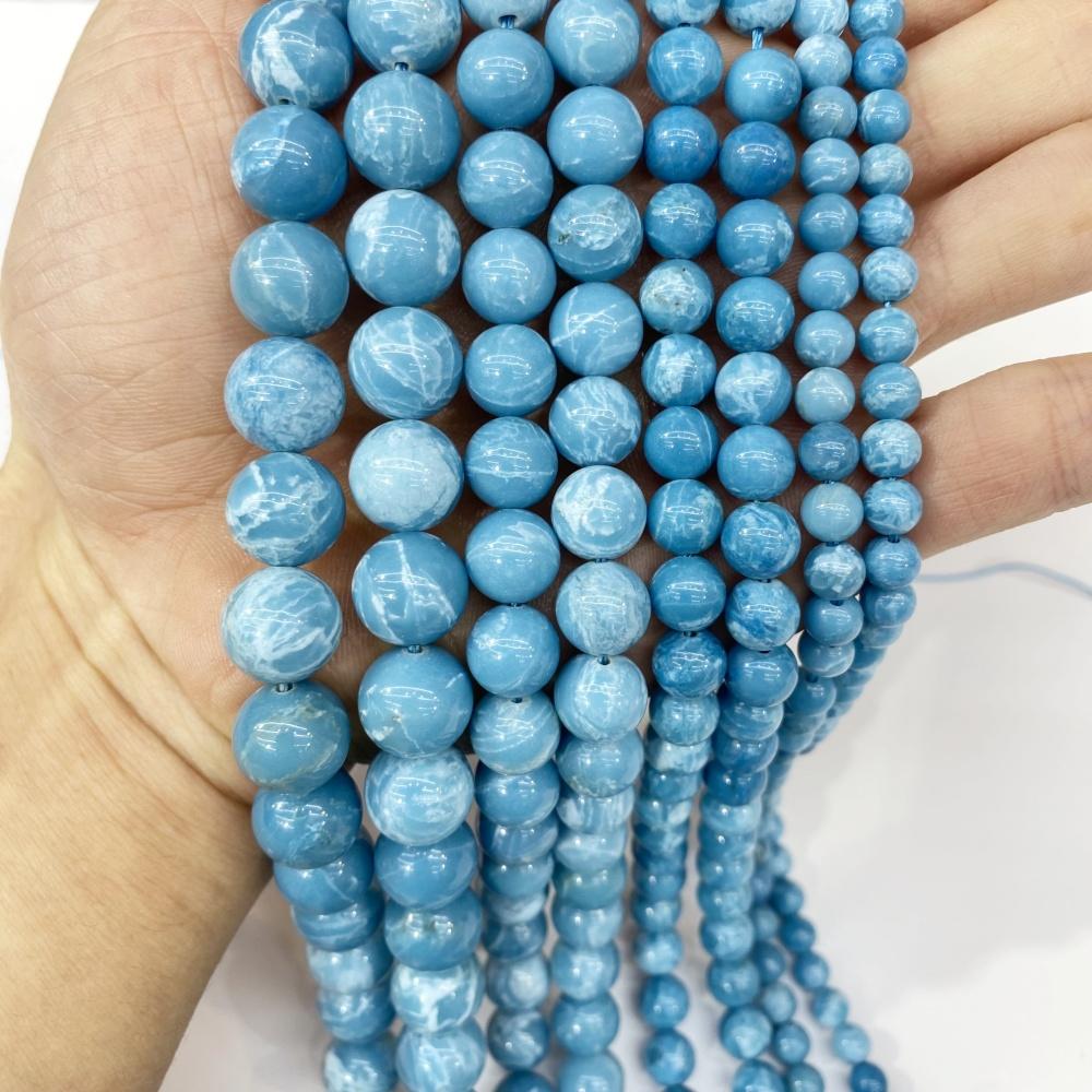 Fine AA 100% Natural Sky Blue China Larimar Round Natural Stone Beads For Jewelry Making DIY Bracelet Necklace 15" 4 6 8 10 12mm