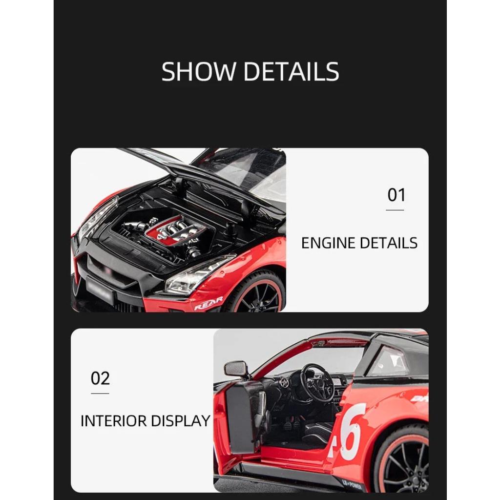 1/22 Nissan GTR Alloy Model Car Diecast Metal Toy Car Sound & Light Children Boys Toys Vehicle Collection Gifts A594